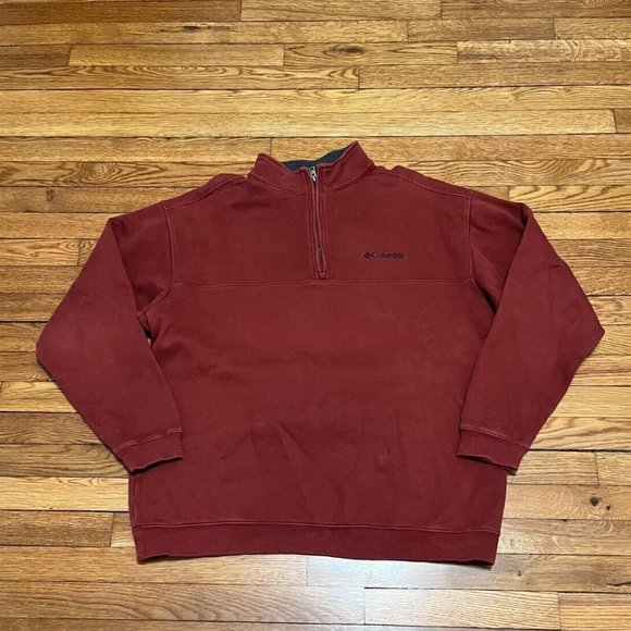 Columbia 1/4 Zip Pullover Sweater Men's Size XL Red Mock Neck Sweatshirt - Picture 1 of 4
